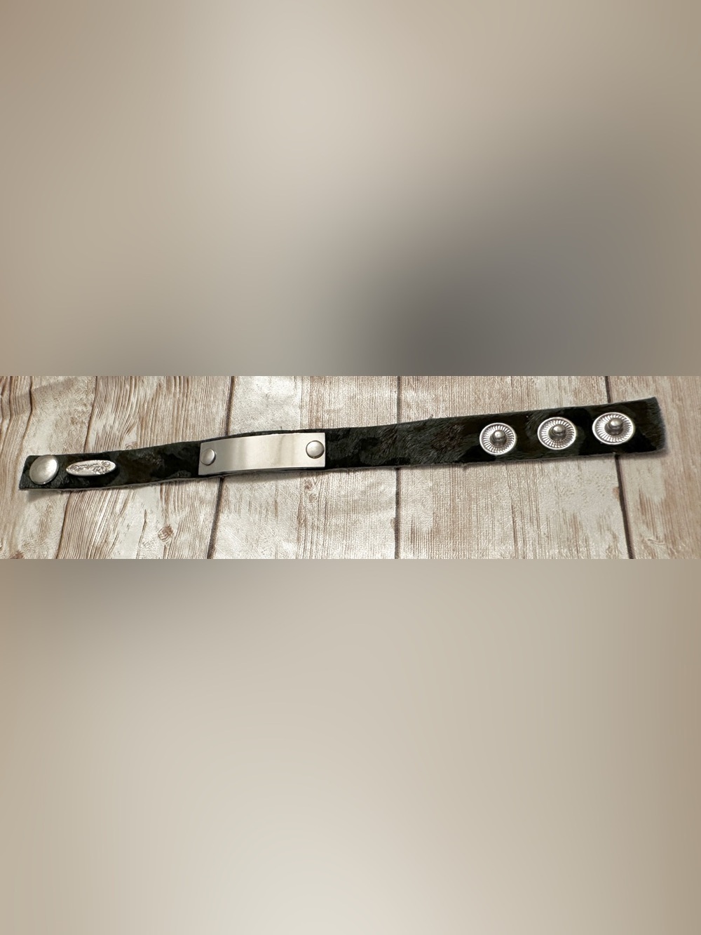 Plunder engrave-able Leather Camo Snap Bracelet with Silver Plate*New!